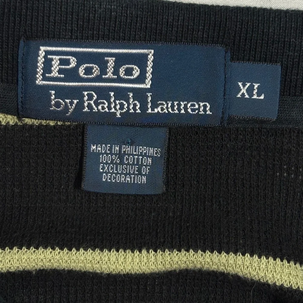 Polo Ralph Lauren Polo Shirt Men XL Black Yellow Striped Waffle Knit Preppy Logo